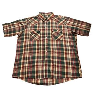 VTG Size XL Western Pearl Snap Short Sleeve Plaid 1990s